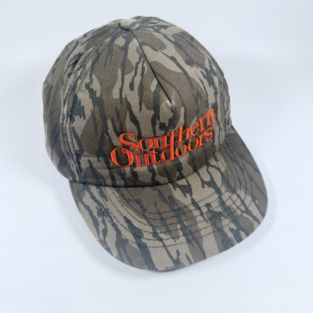 Vintage Southern Outdoors Mossy Oak Bottomland Camo Snapback Hat Hunting USA